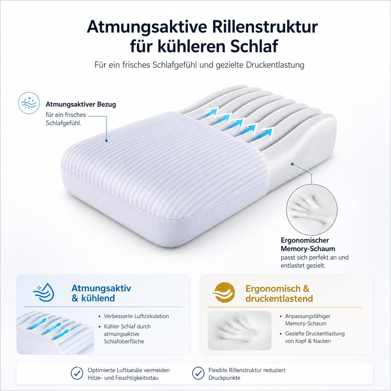 NIVORA® Airsoft Seitenschläfer Nackenkissen aus Memory Foam – Ergonomisches Kopfkissen für Seitenschläfer mit atmungsaktivem Bezug