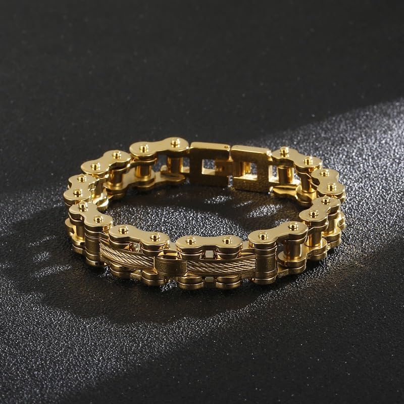 18K gold bracelet, men's bracelet bicycle chain, exquisite Cuban chain, hip-hop men's bracelet fashion jewelry gift - Image 4