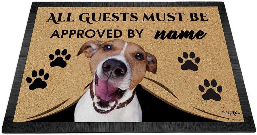 BAGEYOU All Guests Must be Approved Doormat with My Love Dog Jack Russell Terrier Welcome Floor Mat Custom Name 23.6 X 15.7