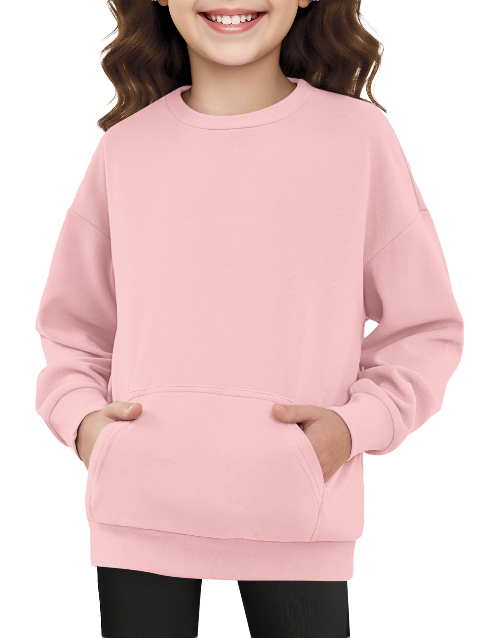 Girls Crewneck Sweatshirts Kids Cute Hoodless Oversized Fleece Pullover Drop Shoulder Tops