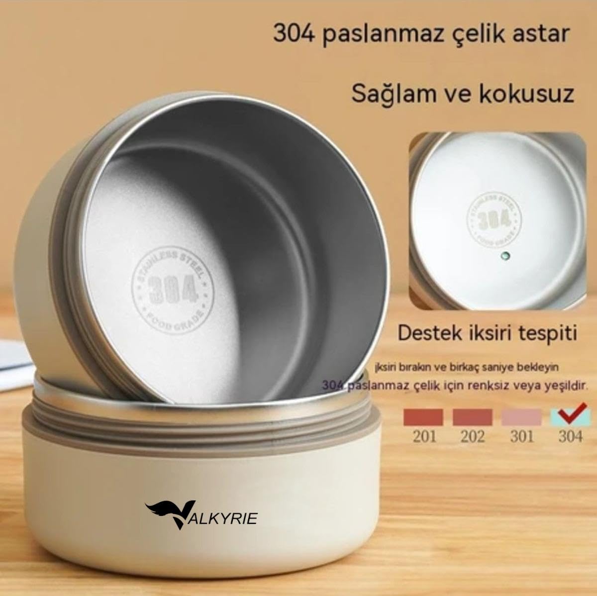 Valkyrie 3 Gözlü Paslanmaz Çelik Isı Yalıtımlı Yemek Kabı Seti Çantalı 304 Steel 2 x 420ml + 550ml