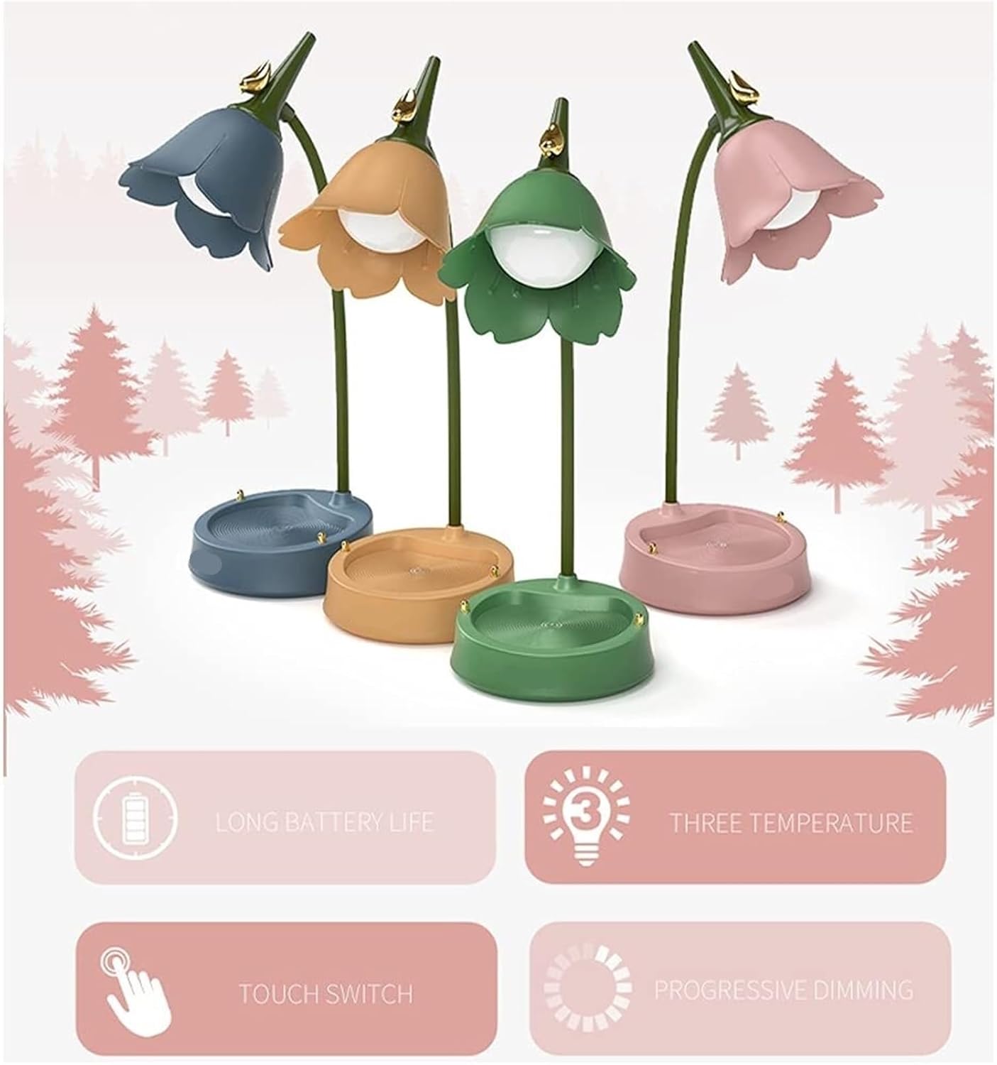 Desk Lamp Rechargeable LED Desk Lamp Cordless Light Adjustable Gooseneck Dimmable Touch Eye Care(Pink)