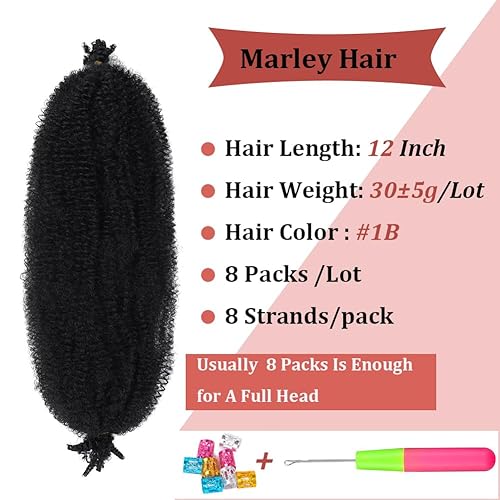 Miniatura 4 de Marley Twist - 8 paquetes de cabello trenzado cubano, cabello Marley para rastas suaves, cabello previamente esponjado, 12 pulgadas, cabello de