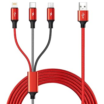 Minlu 3 in 1 Multi Charger Cable, 3m Multi Charging Cable [4A] USB Charging Cable with iP/Type C/Micro USB, USB Fast Charger Cable for iPhone17/16/15/14/13/12/11/Xs/Samsung Galaxy/Huawei/Pixel/Tablets