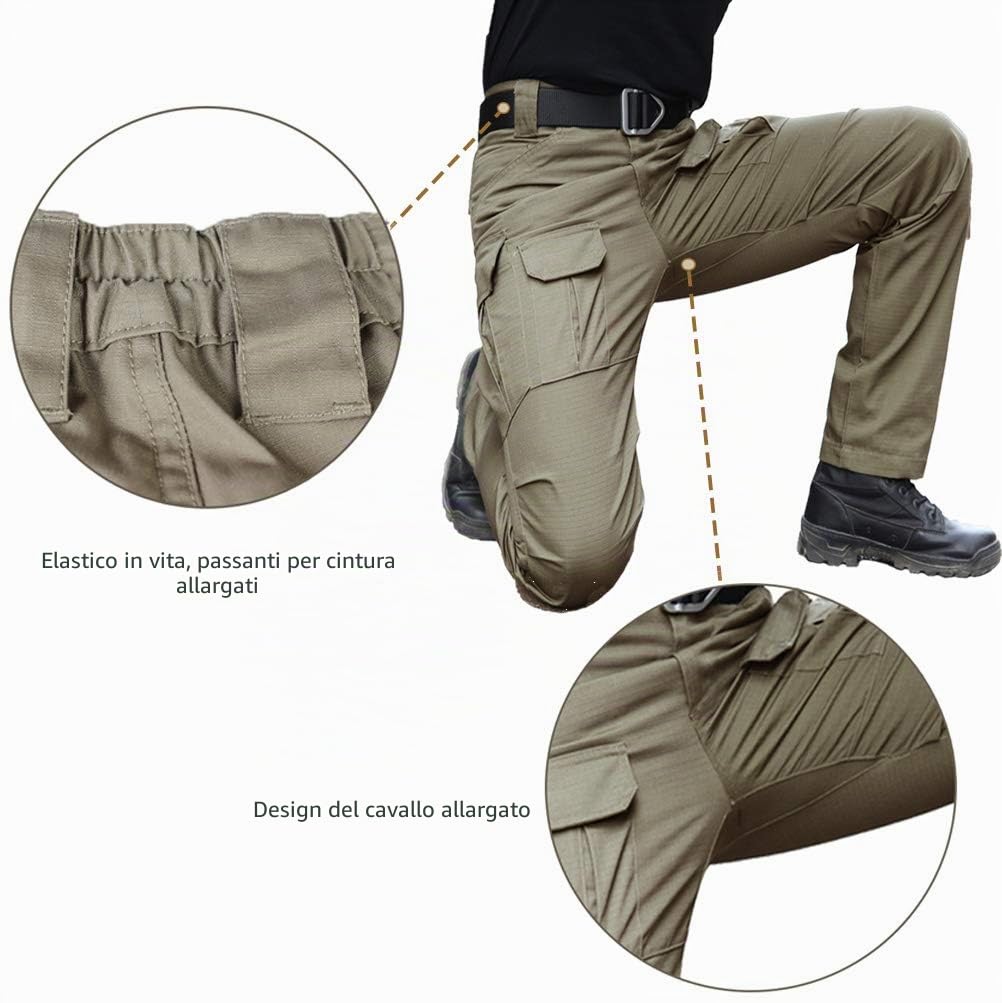 Pantaloni da Uomo Resistenti all'Acqua Pantaloni da Lavoro Cargo Militari con vestibilità Tattica da Combattimento Rilassata con Multi Tasca