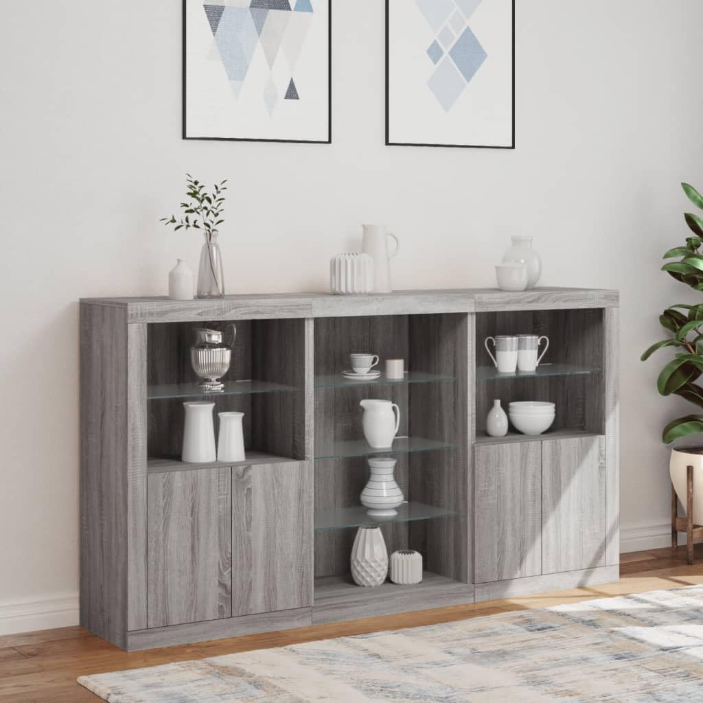 ShGaxin Kredens z lampami szary Sonoma 181,5 x 37 x 100 cm, komoda do sypialni, komody i kredensy, szafka do salonu, komody do korytarza, meble pokojowe - 3209182