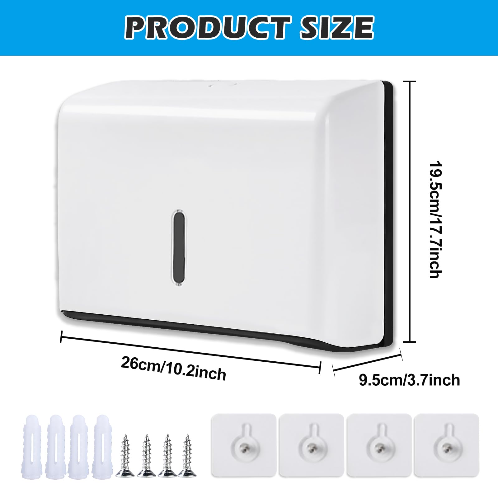 Papierhandtuchspender, Handtuchspender für Papierhandtücher Spender zur Wandmontage, Papierspender, Paper Towel Dispenser Wall für Küche Badezimmer Büro Restaurant, Hält 200 Blatt (Weiß, Ohne Bohren)