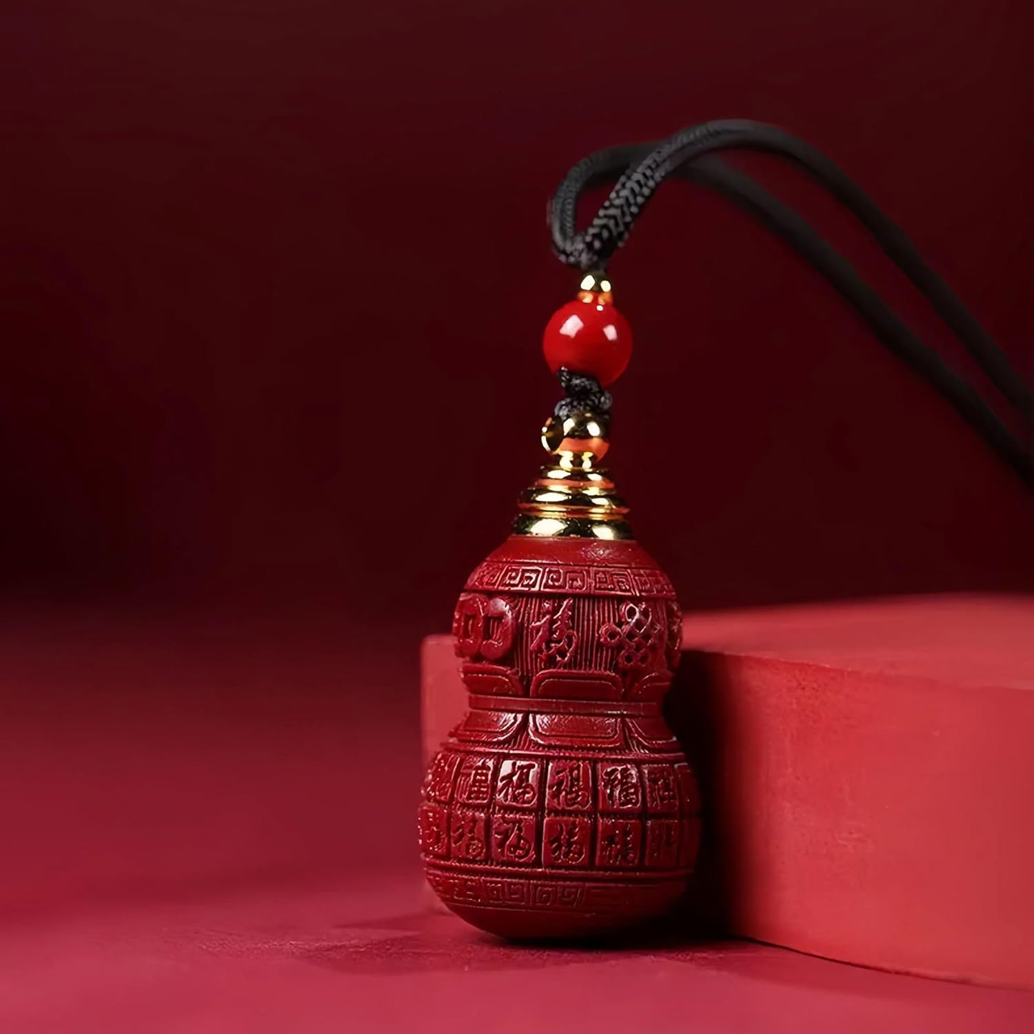 Cinnabar Fu Gourd Feng Shui Amulet Pendant – Symbolizing Good Luck, Protection, Positive Energy & Blessings - Image 3