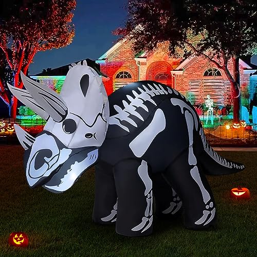 COMIN 6.6 FT Halloween Inflatables Dinosaur Outdoor Decorations Blow Up Yard Scary Skeleton Triceratops with Built-in LEDs for Indoor Party Garden Lawn Decor