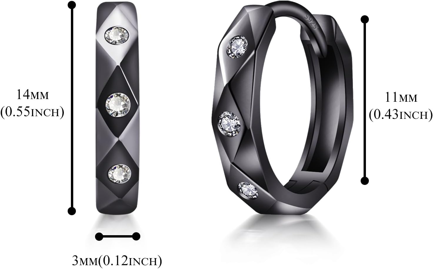 Immobird Hoop Earrings Men Unique Geometric Cut Face 925 Sterling Silver Black Hoop Earrings Handsome and Stylish - Image 4