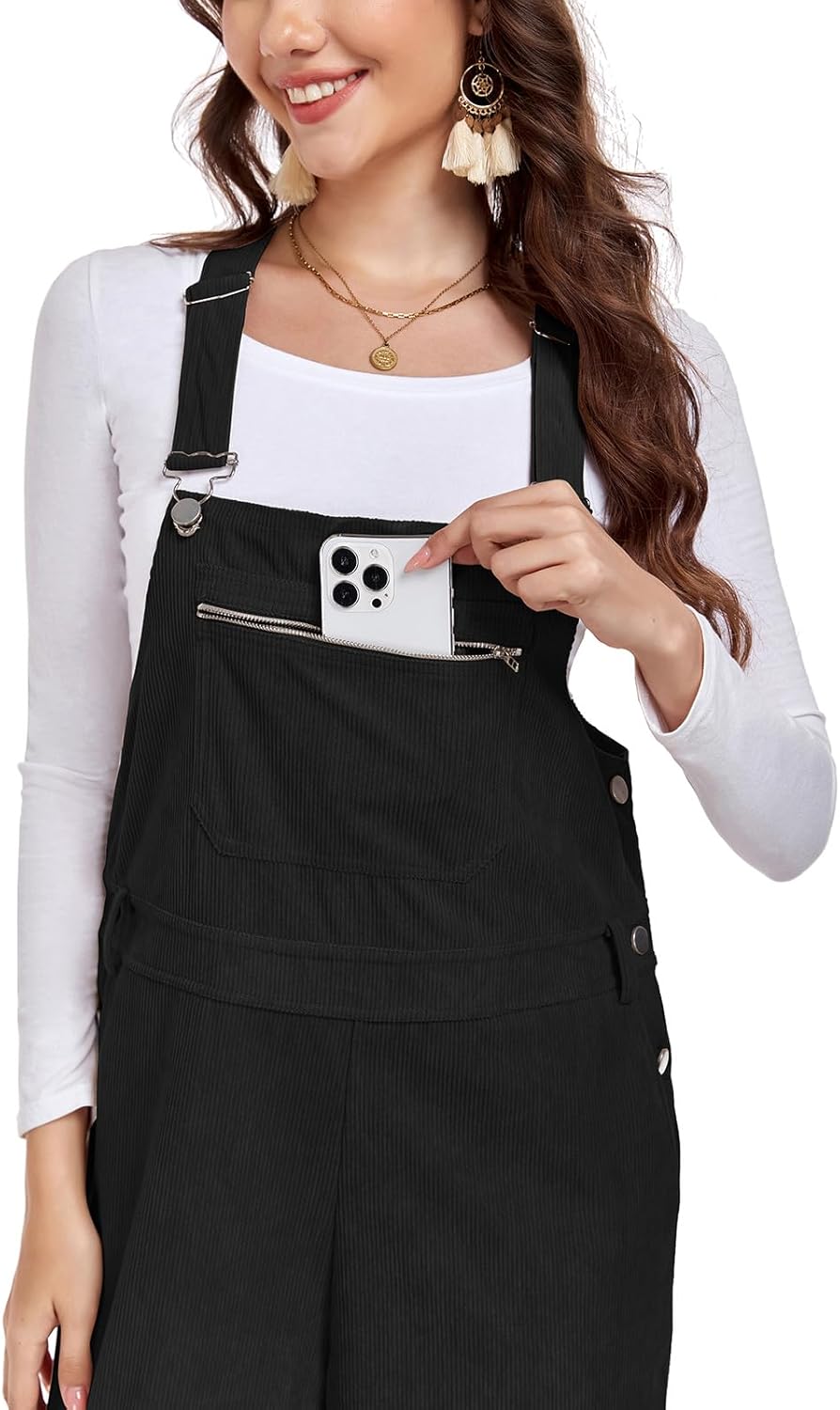 HOTIAN Womens Corduroy Overalls Plus Sizes Winter Fall Loose Sleeveless Adjustable Strap Jumpsuits with Pockets - Image 5