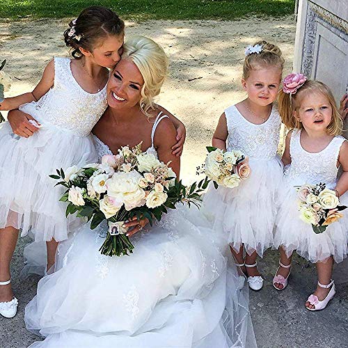 Topmaker Backless A-Line Lace Back Flower Girl Dress (4T, Beaded-White, Size 4T #TOP6