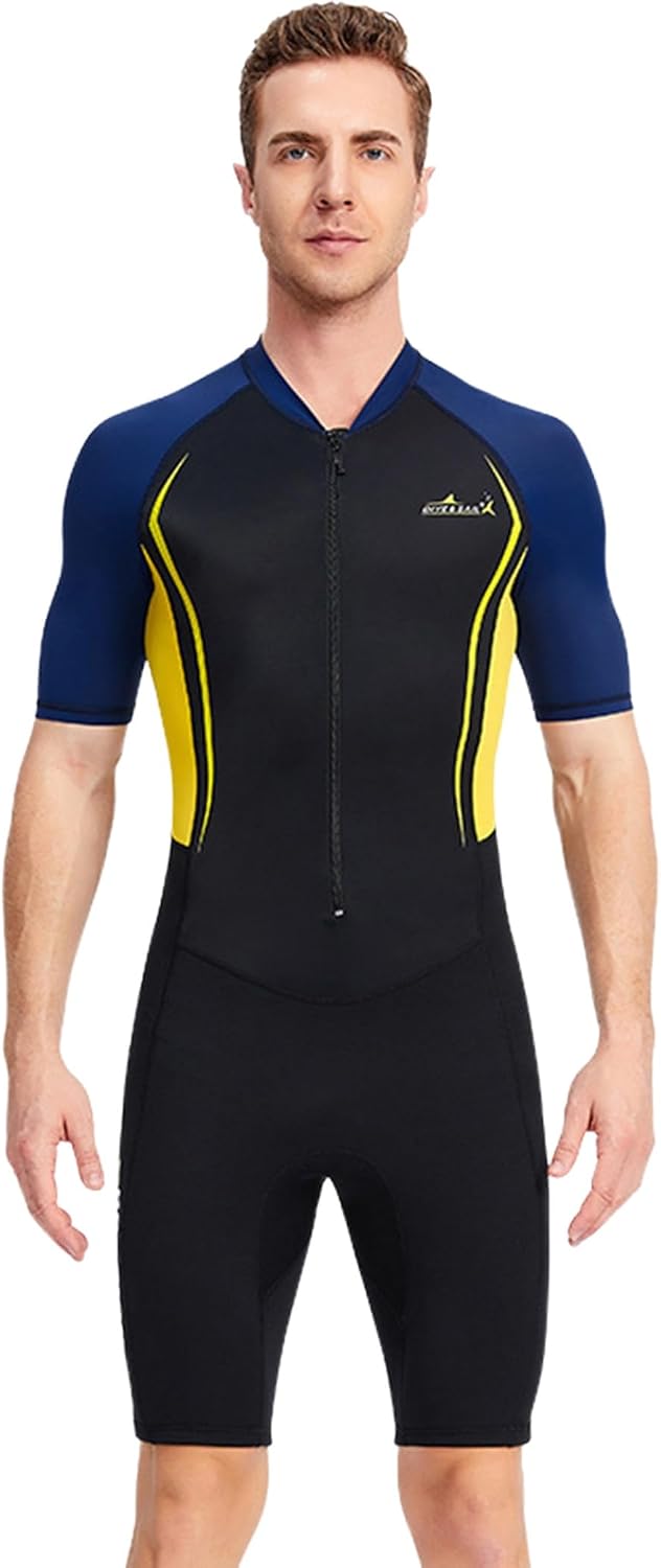 Men's Shorty Wetsuit 1.5mm Neoprene One-piece Front Zip Diving Suit for Water Sports