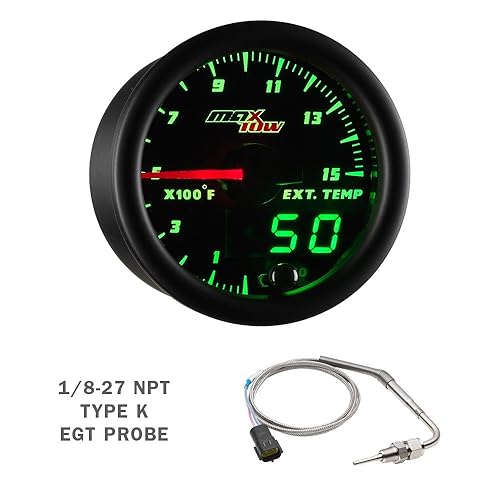 Miniatura 5 de MaxTow Paquete de medidor diésel compatible con Ford F-250 F-350 7.3L Power Stroke 1992-1997 - Negro y verde 60 PSI Boost, pirómetro de 1500F EGT y