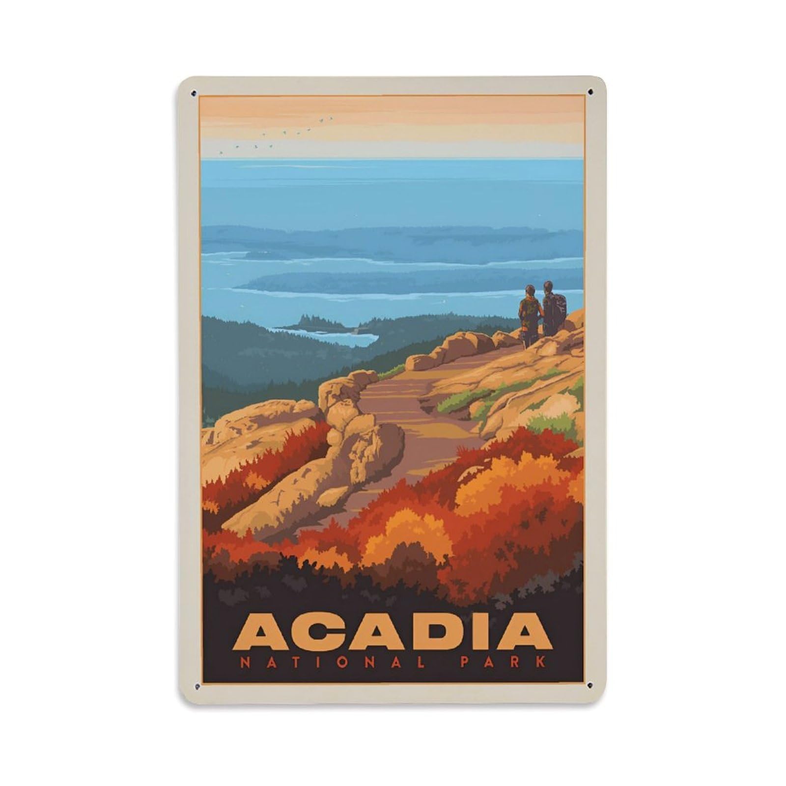 Vintage Trave Poster Acadia Cadillac Mountain Metal Tin Sign Wall Decor for Cafe, Club, Garden Metal Poster 8x12Inch