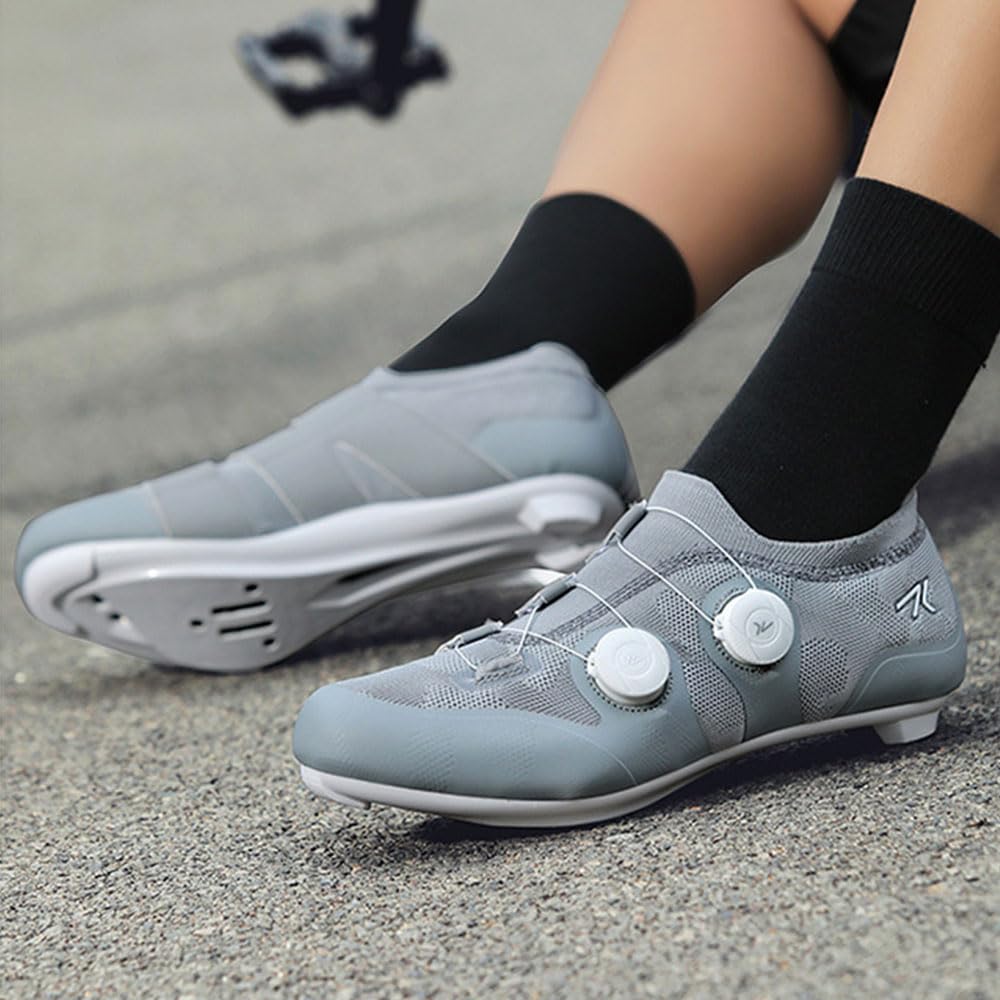 2026 Zapatillas Ciclismo Carretera Hombre Mujer, Zapatillas de Ciclismo con Look/SPD Tacos, Zapatos Bicicleta Montaña, Bicicleta de Spinning Montaña Calzado Bicicleta 37-47 EU (Gris,37)