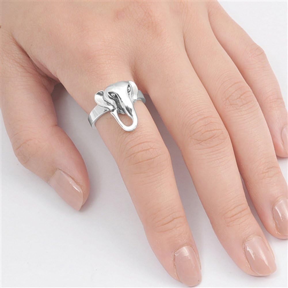 Sterling Silver Women's Elephant Fashion Ring Polished 925 Band 19mm Sizes 5-10