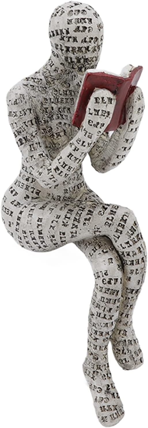 Oumefar Reading Woman Statue Pulp Woman Reading Bookshelf Decor, Thinker Statue for Home Decor Contemporary Style(D)