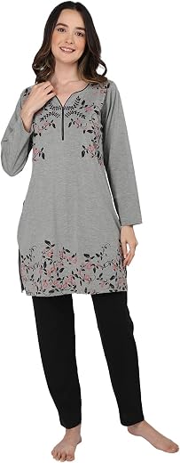 Duchess Women's Cotton Printed Full Sleeve Long Length Night Suit Set