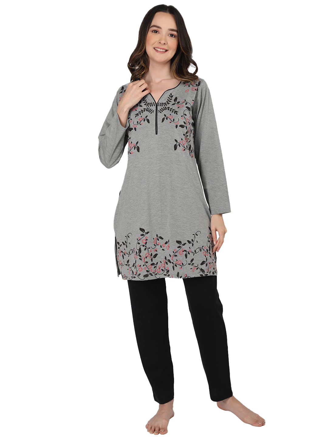 Duchess Women's Cotton Printed Full Sleeve Long Length Night Suit Set