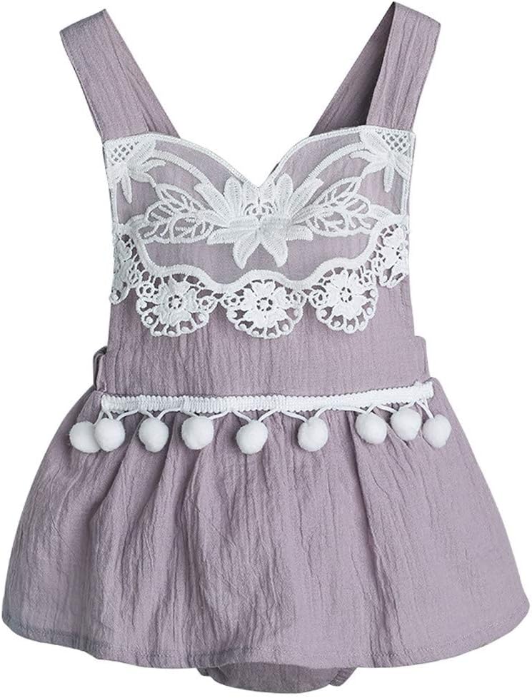 0-24 Months Infant Baby Girl Camisole Dress Linen Backless Lace Stitching Romper Clothes