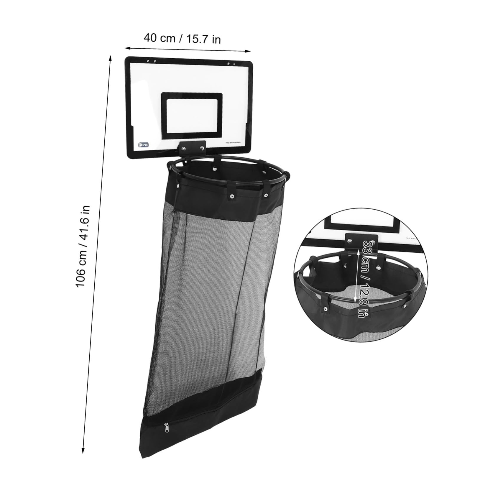 Baluue Basketball Hoop Schwarz Wäschekorb mit Reißverschluss