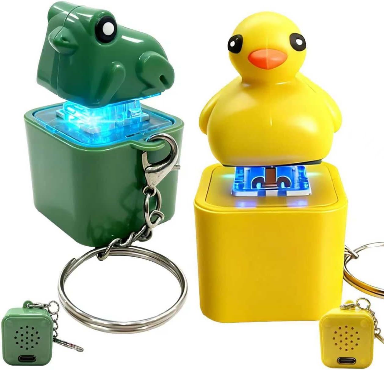 Frog Croaking Fidget Toy,Quacking Duck Stress Reliever Keychain with Colorful Lights,Rechargeable Keyboard Clicker,Stress Reliever for Anxiety and Sensory Fun(2PCS)