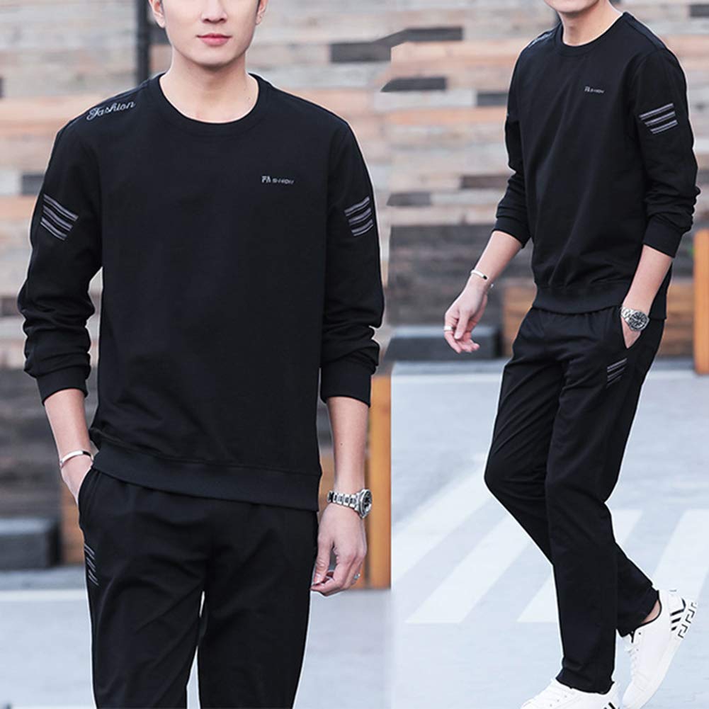 DAIHAN Uomo Ricamo a Lettera Tuta da Ginnastica a Tinta Unita, Felpa con Scollo a Girocollo & Pantaloni Lungo da Jogging Fitness Sportive Grandi Dimensioni