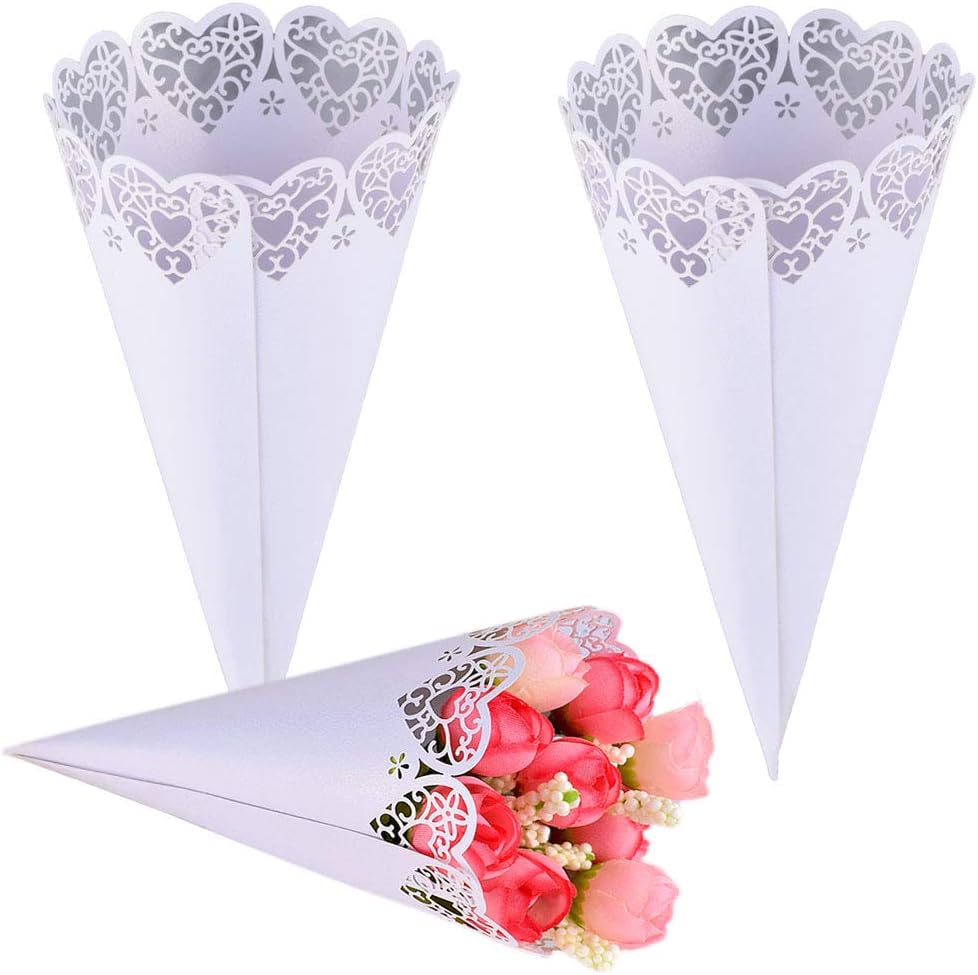 100 Coni Portariso Per Matrimonio - Bianco Perlato Con Biadesivo | Per Bomboniere E Lancio Del Riso - Foto 7