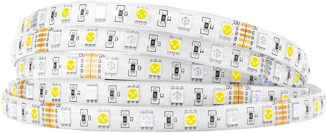BTF-LIGHTING 5050 RGBW RGB+Warm White(2700K-3000K) 150RGB+150White LED 5m 16.4ft 60LEDs/m Multi-Colored LED Tape Lights IP65 Silicone Coating Waterproof White PCB DC12V for Bedroom Kitchen Decoration
