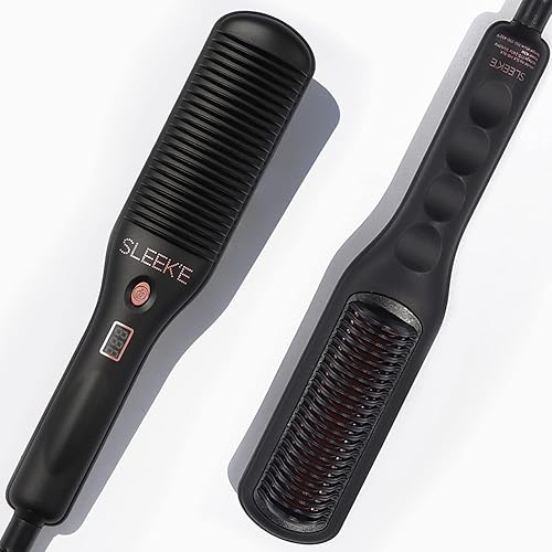 SLEEKE Cepillo alisador de cabello Peine alisador de cabello portátil, plancha térmica antiencrespamiento para todo tipo de cabello rizado +