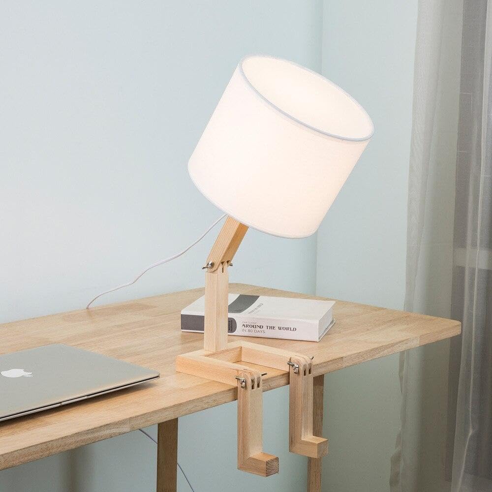 Bedside Table Lamps for Bedroom Wooden Robot Cool Lamps with Adjustable Shape,Creative Cute Bed Side Led Desk Lamp,Used to Place Books and Mobile Phones,Funny Doodle Lamp