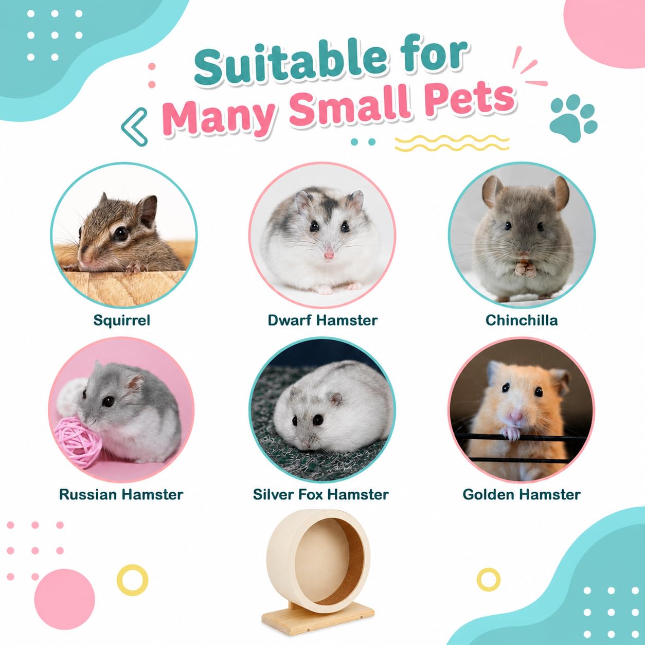 antiai Ruota silenziosa in legno per criceti, 30,5 cm, accessorio per piccoli animali, silenzioso, per criceti, gerbilli, topi e altri piccoli animali domestici (XL)