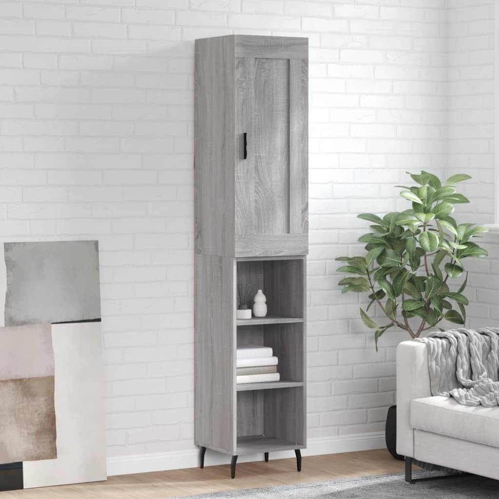 Buffet haut en contreplaqué gris Sonoma Armoire haute en bois avec portes et grand rangement pour la maison 34,5 x 34 x 180 cm