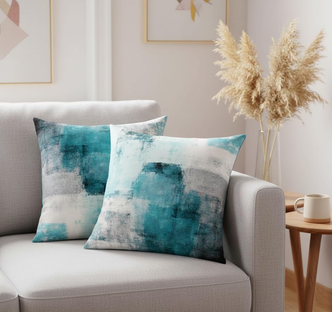 RD TREND® Velvet Satin Cushion Covers 16 Inch x 16 Inch |Art Decorative Throw Pillows for Sofa, Couch, Living Room, Home Décor Cushion Cover Set of 2 (Turquoise)-picture-21