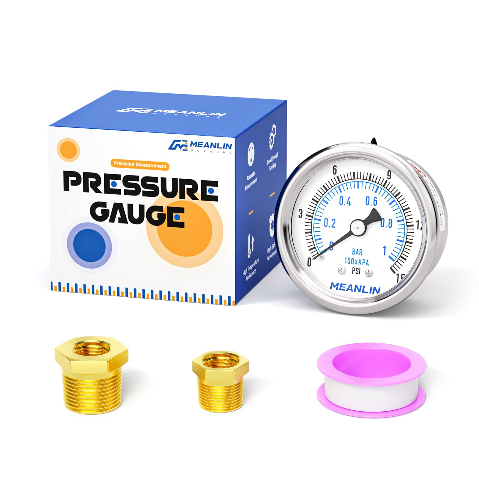 Stainless Steel Pressure Gauge - 0-100PSI Waterproof -10