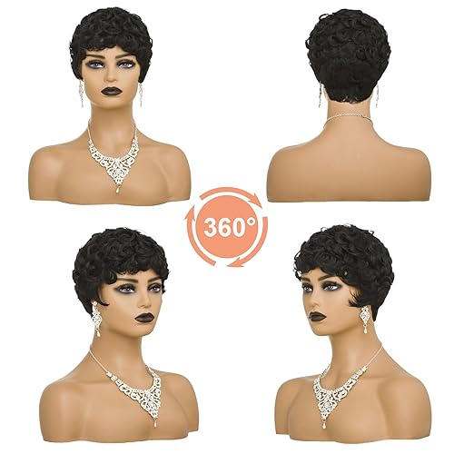 Miniatura 3 de BOBCOO Pelucas cortas rizadas para mujeres negras, peluca de corte pixie negro natural, pelucas de corte corto para mujeres, pelucas de corte pixie