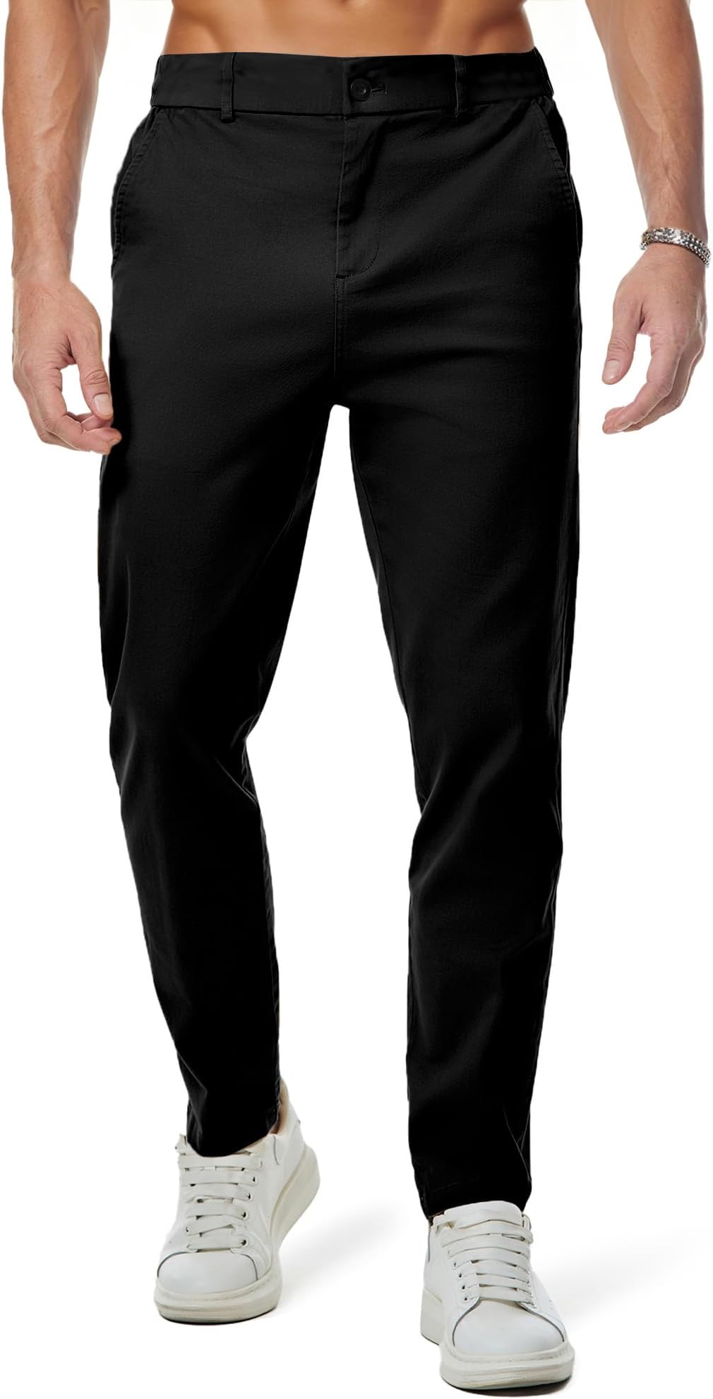 Men's Chino Pants Casual Elastic Waist Tapered Golf Trousers