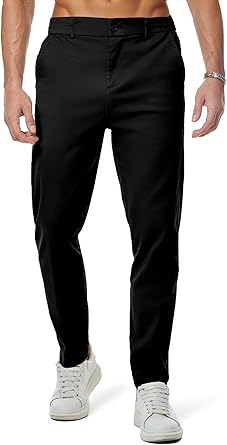 JMIERR Men's Chino Pants Casual Stretch Waist Tapered Trousers with Pockets