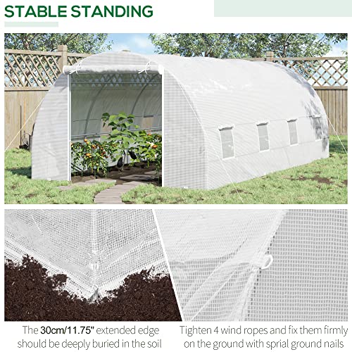 Outsunny 20' X 10' X 7' Walk-In Tunnel Greenhouse Garden Warm House Large Hot House Kit With 8 Roll-Up Windows & Roll Up Door, Steel Frame, White #TOP4