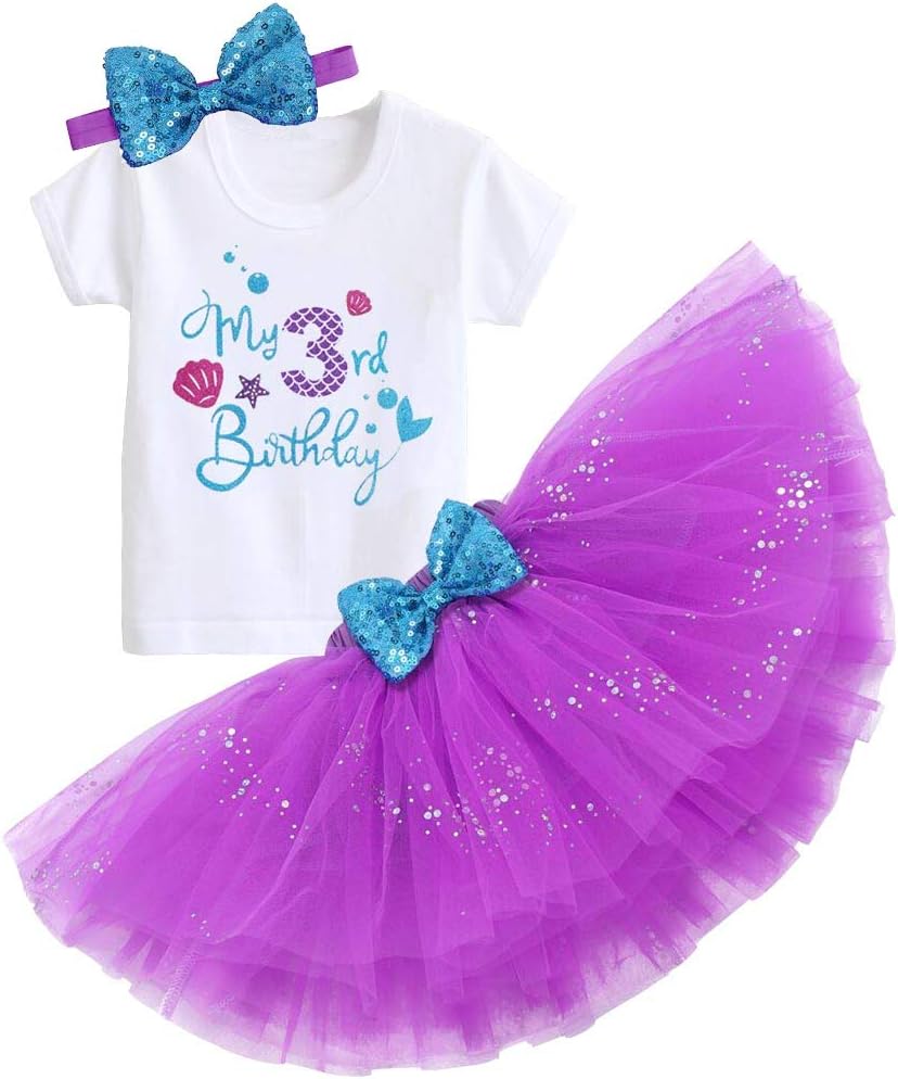 FYMNSI Mermaid 1st 2nd 3rd Birthday Outfit for Baby Girl Romper Tutu Skirt Shiny Headband Cake Smash Clothes Set Photo Props