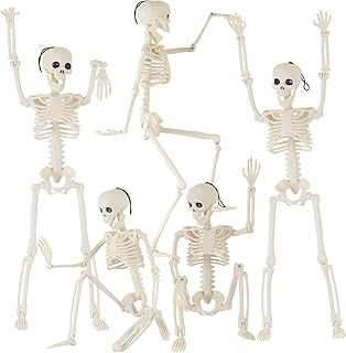 Feir 16" Skeletons Halloween Decorations – 5PCS Posable Full Body Skeletons with Movable Joints, Realistic Props for Outdoor Yard, Haunted House, Party & Indoor Halloween Decor