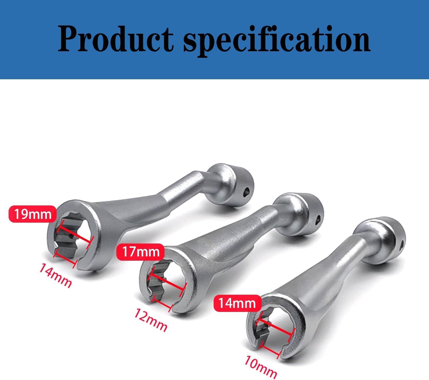 3PCS 14mm 17mm 19mm 1/2" Dr. Common Rail Injection Fuel Line Nut Socket Set, 12 Point Injection Line Flare Nut Wrench Open Type, Injector Line Removal Tool Opening Socket Kit