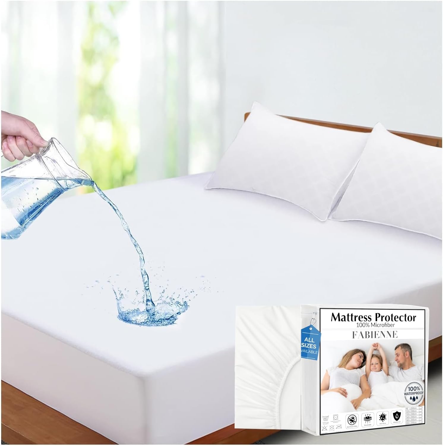 Waterproof Mattress Protector High Absorption Microfiber+TPU Pad Cover for Pets Kids Adults Deep Pocket Style 100% Waterproof Mattress Protector (King(180x200+30) cm)