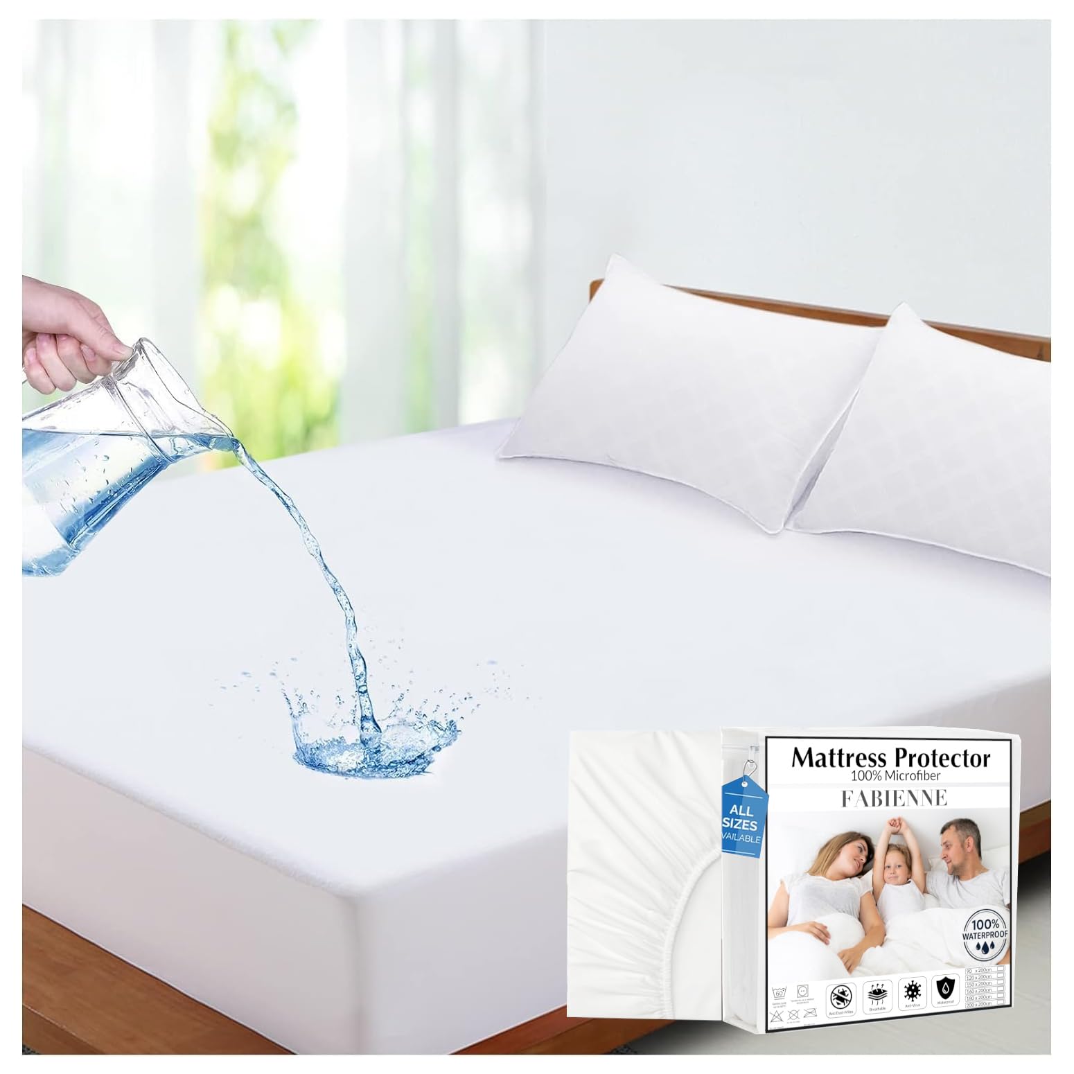 Fabienne Waterproof Mattress Protector High Absorption Microfiber+TPU Pad Cover for Pets Kids Adults Deep Pocket Style 100% Waterproof Mattress Protector (King(180x200+30) cm)