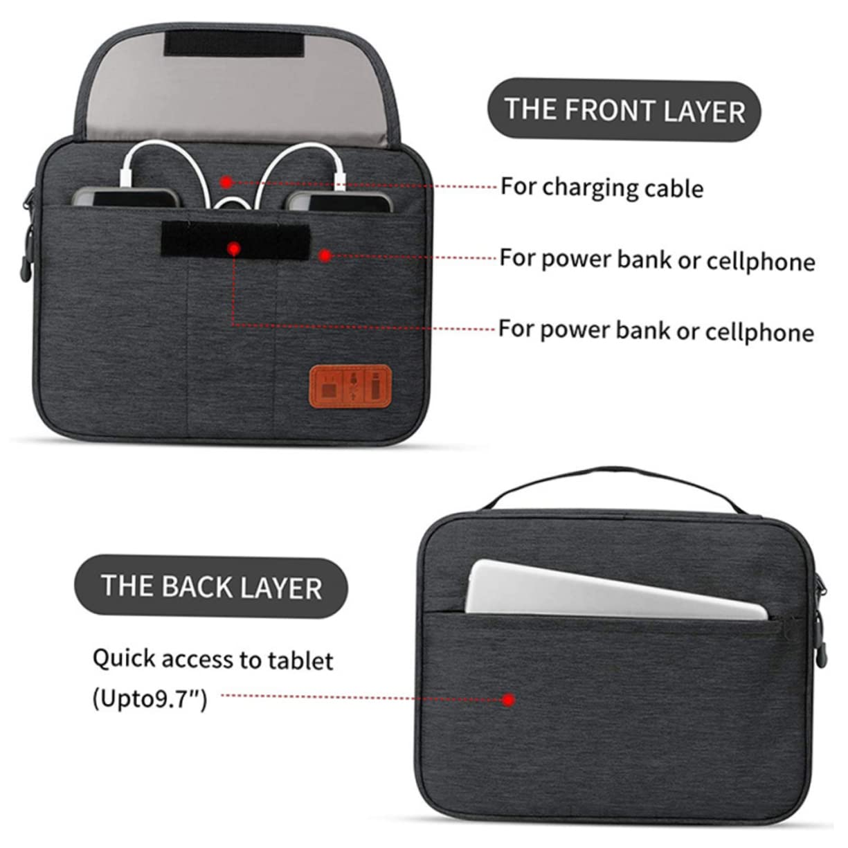 Artibetter Custodia Per Dispositivi Elettronici Organizer Per Cavi Da Esterno Strati Per Archiviazione Digitale e Viaggi Contiene Spazio Per Due Telefoni e Tablet Da Maniglia Per Trasporto Co
