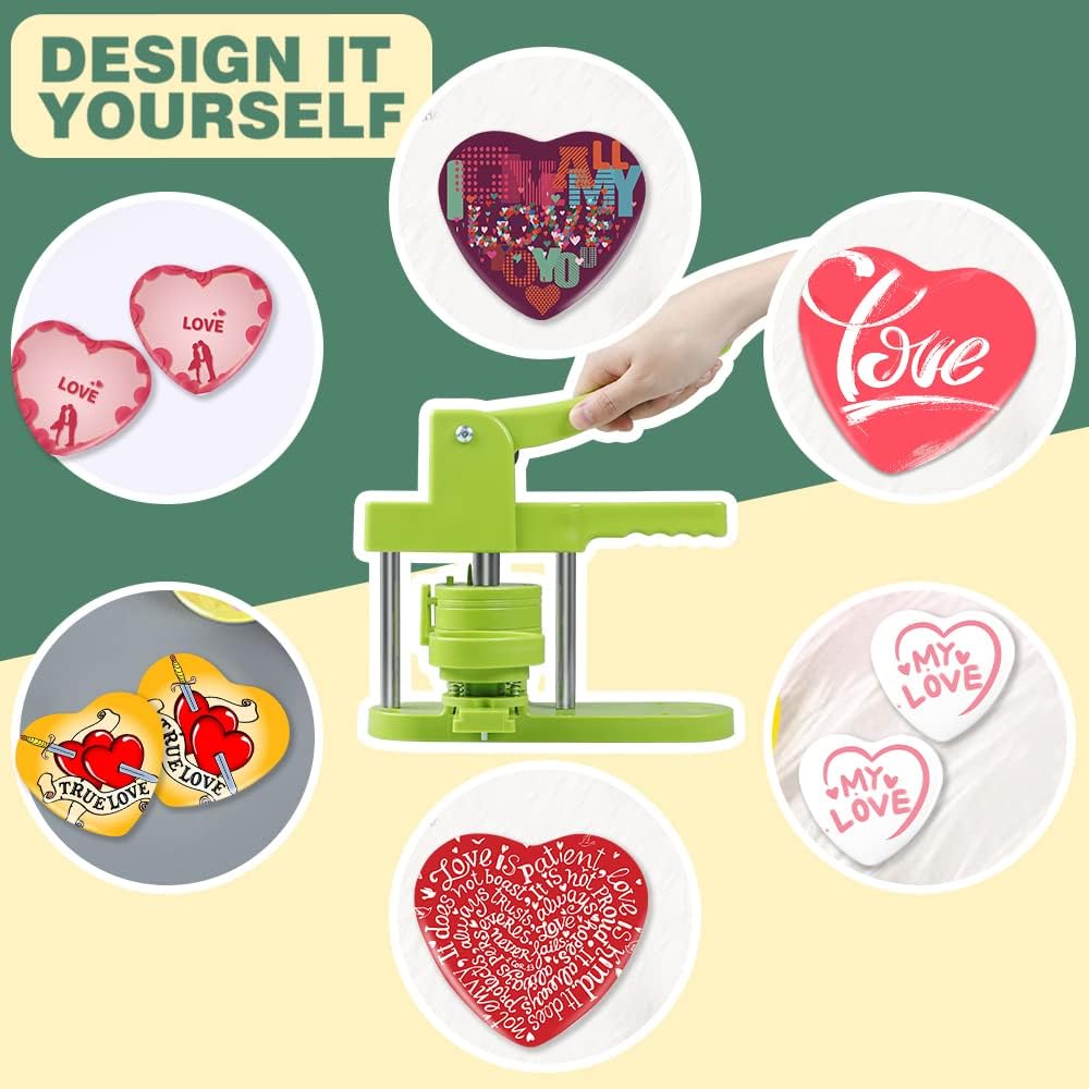 Heart-Shaped Button Mold, 57mm/2.24 inch, Green Resin, Slide Rail Button Maker Machine Compatible