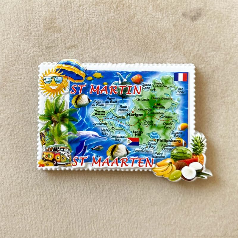 Imán Turístico Mapa Isla St. Martin y St. Maarten miniatura 3
