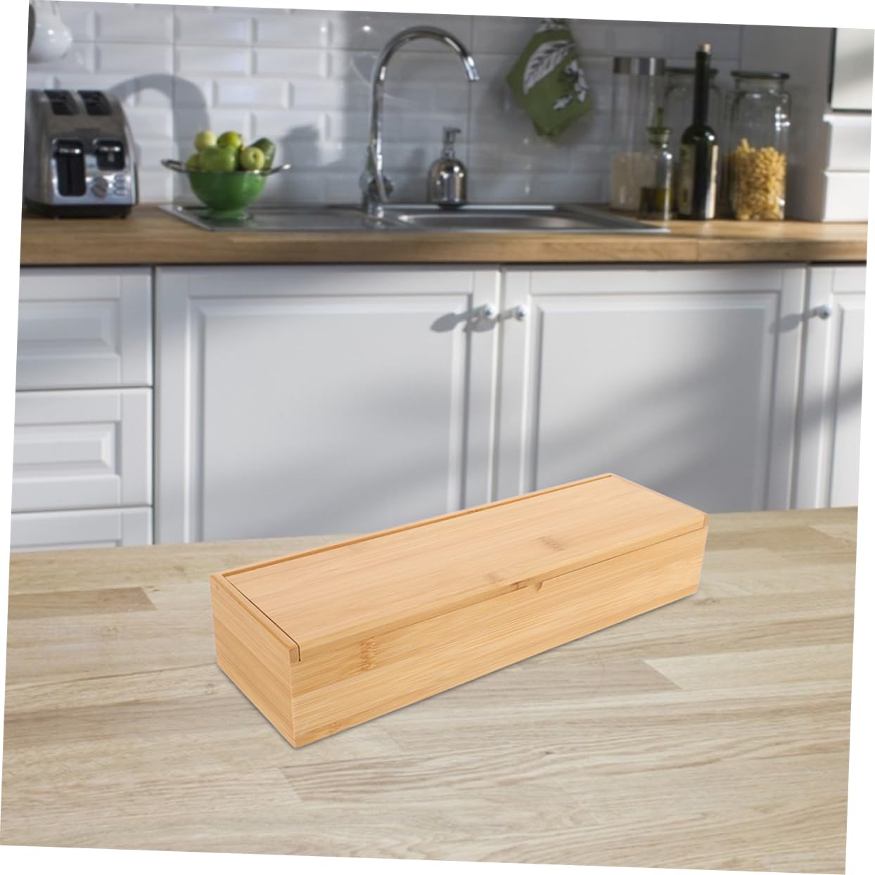 2piezas Caja De Almacenamiento Organizador De Cocina Cubiertos Bambú Confiable Diseño Elegante