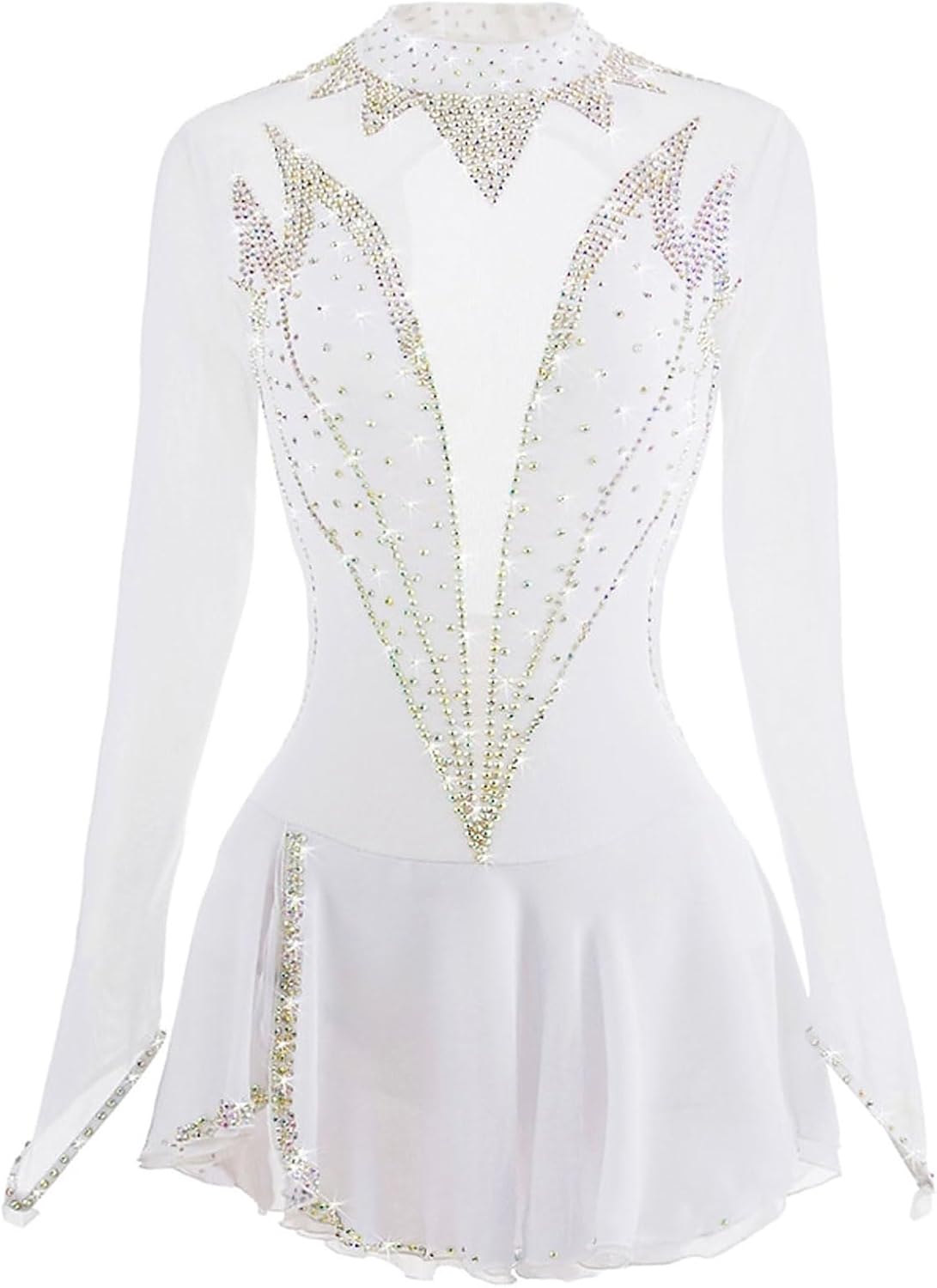 Figure Skating Dress Girls' Ice Skating Competition Outfit White Ballet Gymnastics Costumes Crystal Roller Skirt